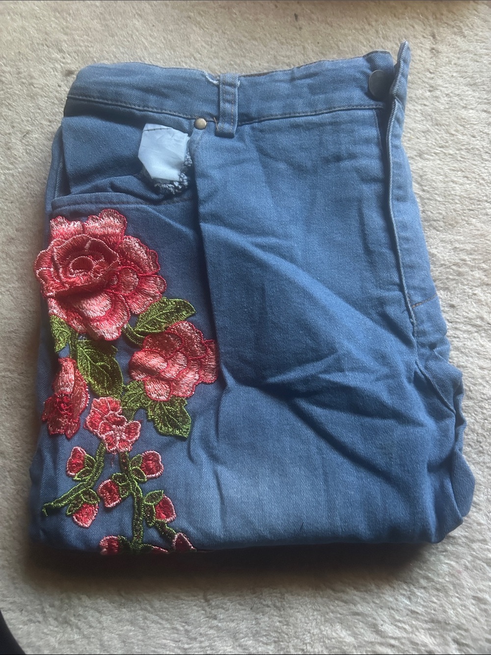 Embroidered Rose Blue Women's Jeans
